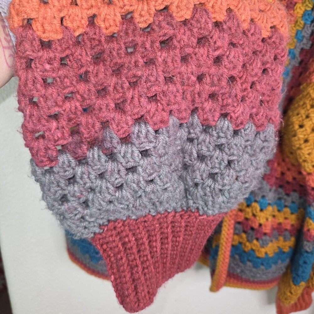 Handmade Crochet Hexagon Granny Square Cardigan Boho Oversized Sweater osfm - Picture 3 of 4